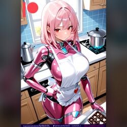 ai_artwork ai_generated android androidgirl breasts kuriboh_ex_(artist) latex pink_hair red_eyes robot robot_girl robot_joints rubber scifi sexaroid sexbot short_hair valentine valentine's_day