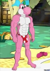 anthro balls beach ciel-wolf clothing dinosaur dragon footwear genitals male mario_bros muscular muscular_anthro muscular_male mythological_creature mythological_scalie mythology nintendo nipples outside paper_mario paper_mario:_the_thousand_year_door penis pink_body pink_scales pink_yoshi prehistoric_species reptile scales scalie shoes solo the_great_gonzales_jr underwear white_body white_scale yoshi
