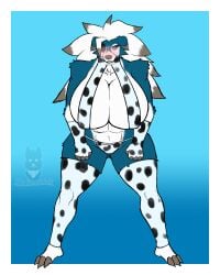 big_breasts breasts cleavage cow_print female furry huge_breasts lycanroc pokemon pokemon_(species) sirlewdwolf tagme thick_thighs wide_hips