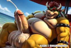 1boy ai_generated akumabearai anthro balls beach belly big_balls big_penis big_testicles bowser bracelet collar cum cumming cumshot daddy ejaculation furry furry_male horns huge_balls huge_cock huge_testicles koopa large_balls large_penis looking_at_viewer male male_only mario_(series) muscular muscular_anthro muscular_male navel nintendo penis red_eyes red_hair sand solo spiked_bracelet spiked_collar testicles twitter_link water yellow_body