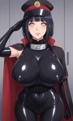 ai_generated bangs big_breasts black_hair black_latex_cape black_latex_catsuit black_latex_elbow_gloves bodysuit boruto:_naruto_next_generations brainwashed brainwashing corrupted corruption cruelty emotionless empty_eyes enemy_conversion huge_breasts hypnosis hyuuga_hinata large_breasts latex latex_catsuit latex_clothing latex_gloves latex_suit mature_female mental_transformation milf military_hat military_uniform mind_control moral_degeneration naruto naruto_(series) nipple_bulge nipples_visible_through_clothing personality_change pink_eyes pixai salute saluting smile smiling submissive submissive_female warden