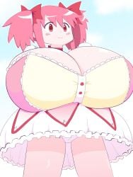 blush cameltoe cleavage confident gigantic_breasts madoka_kaname nekostigmata panties puella_magi_madoka_magica smile smug thighs