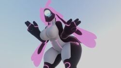 3d big_ass big_breasts blue_eyes double_v first_porn_of_character lusterblaze no_genitals no_nipples peace_sign pink_hair robot robot_girl screen_face tarr_(fortnite) tarr_(lusterblaze) thick_thighs twintails