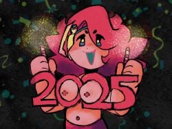 2025 blue_eyes celebration confetti cute elikapika friday_night_funkin friday_night_funkin_mod new_year_2025 night_sky pink_hair red_skirt robot_girl screw_nipples sex_with_robots_(meme) sparkler topless vinyl_girl_(elikapika)