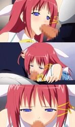 10s 2010s 2d animated animated_gif aqua_eyes censored fellatio female gif hentai long_hair machi_gurumi_no_wana male oral penis pink_hair poro split_screen takagi_atsuko