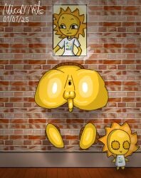 1boy absurd_res ass ass_focus asshole balls before_sex big_ass cauê_(mascot) feet femboy glory_wall hi_res male_only mascot nicolyarts no_humans pan-american_games pan_2007 plushie poster self_upload small_penis stuck_in_wall sun tagme wall yellow_skin