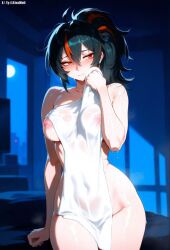 1futa 1girls ai_generated covered_nipples mihoyo naled nipple_slip puffy_nipples shy stable_diffusion steaming_body towel towel_only wet wet_skin zenless_zone_zero zhu_yuan