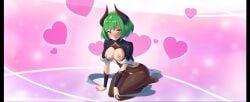 breasts green_hair kneeling stockings tits_out waifu_shop yellow_eyes zyra_(waifu_shop)