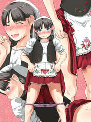 black_hair blush dripping freckles highres panties panty_pull pussy_juice pussy_juice_trail skirt skirt_lift traditional_clothes ui ui_(fuugetsuin) underwear