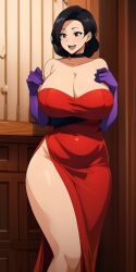 1girls ai_generated black_hair busty female_focus female_only hajimete_no_hitozuma huge_ass huge_breasts jessica_rabbit_(cosplay) kuretsuzen_(artist) milf mother red_dress tomoko_(hajimete_no_hitozuma) voluptuous voluptuous_female wide_hips