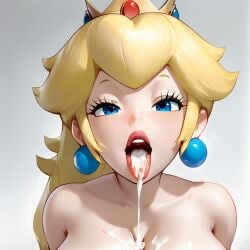 after_sex ai_generated blonde_hair blue_eyes crown cum cum_drip cum_dripping cum_in_mouth earrings looking_at_viewer mario_(series) open_mouth princess princess_peach showing_cum stable_diffusion