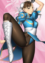 cameltoe capcom chinese_clothes chun-li crotch female female_only human kansuke legs long_legs pantyhose short_hair solo straight_hair street_fighter thick_thighs thighs wedgie