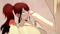 artist_upload bath bathtub brown_hair futanari hands_on_breasts heart_pupils holding_up_hands kujikawa_rise narukami_yu penis_awe penis_between_breasts persona persona_4 persona_4_the_golden precum presenting presenting_penis self_upload tagme twintails yellow_eyes