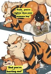 anal arcanine ass balls breeding chubby cock cum dirty_socks fat father_and_son gay_sex growlithe male male/male overweight pokemon sweat