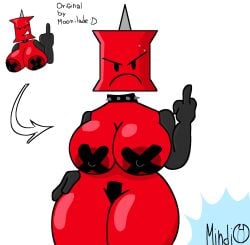 1female 1girls battle_for_dream_island battle_for_dream_island_again bfdi bfdia boobs breasts collar evil_eyes female female_focus female_only mindi_134 moonilade object_show object_shows piercing piercings pin_(bfdi) red_skin taped_nipples taped_pussy woman