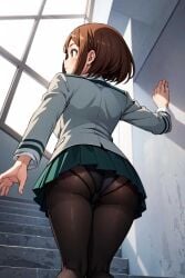 1girls ai_generated looking_back my_hero_academia ochako_uraraka panties pantyhose school_uniform skirt solo stairs