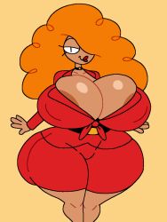 afro artstyle_imitation ass big_ass big_breasts breasts cartoon_network necklace one_eye_obstructed orange_hair powerpuff_girls red_suit round_ass sara_bellum secretary superiorfox_(style) thick thick_ass tight_clothes tight_clothing tight_dress