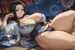 1girls 2025 ai_generated black_hair exposed female_focus hajimete_no_hitozuma hourglass_figure kimono large_breasts looking_at_viewer mature_female milf mother mother_and_daughter thick_legs tomoko_(hajimete_no_hitozuma) voluptuous voluptuous_female wide_hips