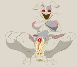 anthro anus bodily_fluids clit_dick clitoral_hood clitoris crouching cum cum_drip cum_in_pussy cum_inside dripping female five_nights_at_freddy's genital_fluids genitals hi_res lagomorph likasomboody mammal messy scottgames solo sweat vanny_(fnaf)