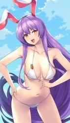 bikini blue_sky bunny_ears carrot female navel open_mouth purple_hair red_eyes reisen_udongein_inaba tarmo touhou