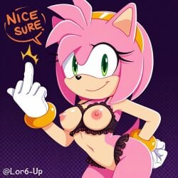 1girls ai_generated amy_rose middle_finger, sonic_(series)