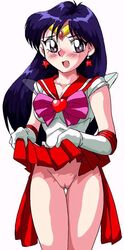 1990s 1996 20th_century bishoujo_senshi_sailor_moon blush compression_artifacts eyeball_(artist) female female_only human jpeg_artifacts no_panties pussy rei_hino sailor_mars skirt_lift solo uncensored