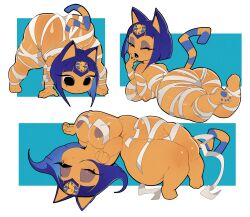 1girls adorable animal_crossing ankha ankha_(animal_crossing) ass big_ass big_breasts blue_hair breasts breasts_out cute feline female female_only furry mummy_costume mummy_wrappings naked naked_female nintendo nipples nude nude_female short_hair shortstack shybred solo solo_female yellow_body yellow_fur