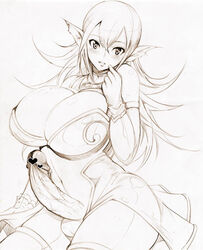 1futa anaumenondai animal_ear balls blush breasts cleavage futa_only futanari hair huge_breasts huge_cock intersex large_penis long_hair monochrome original penis pointy_ears sketch solo tales_of_(series) tales_of_vesperia testicles