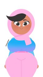 1girls adorable bangs big_ass big_breasts black_eyes black_hair blush cute dark_skinned_female duolingo fully_clothed hijab large_breasts pants postblue98 safe safe_for_work smiling_at_viewer sweater wide_hips zari_(duolingo)