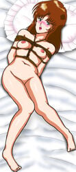 1girls 2009 bakuha_kanou_site blush bondage breasts brown_eyes brown_hair female highres human large_breasts light-skinned_female light_skin long_hair looking_at_viewer macross misa_hayase nipples nude rope small_breasts solo super_dimension_fortress_macross tied_up wide_hips