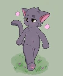 1boy animal_humanoid cub cute grass naked nipples small_balls small_penis tail walking