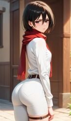 ai_generated ass mikasa_ackerman perfect_body scarf shingeki_no_kyojin teenage_girl