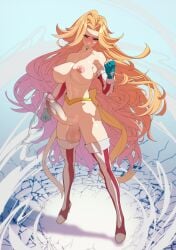 1futa areolae balls big_ass big_breasts big_penis blonde_hair breasts bulge bulge_through_clothing erection flaccid futa_only futanari huge_breasts huge_cock human kamen_america kamen_america_(character) kamen_america_(series) light-skinned_futanari light_skin long_hair nipples nude penis pose posing smiling_at_viewer smirk solo standing thighhighs tomoyuki_kotani