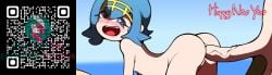 1boy 1girls advertisement anal anal_sex blue_hair ecchigrill female flat_chest flat_chested lana_(pokemon) male penis pokemon_sm stickerhentai stickerhentai.com