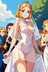 1girls ai_generated ai_hands breath_of_the_wild crowd poor_quality princess_zelda small_breasts the_legend_of_zelda wedding_dress