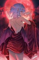 back backboob blue_hair female red_eyes red_moon remilia_scarlet smile tadano1129 touhou