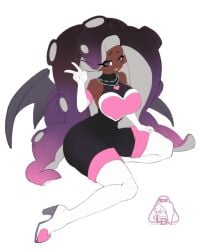 armpits ass bare_shoulders bat_wings big_ass big_breasts black_eyes bodysuit boots breasts chest_plate clothed cosplay dark-skinned_female dark_skin elbow_gloves gloves gradient_hair heart high_heel_boots high_heels little_blood long_hair marina_(splatoon) octoling peace_sign rouge_the_bat_(cosplay) sleeveless sonic_(series) sonic_the_hedgehog_(series) splatoon splatoon_2 tagme tentacle_hair thick_thighs thighhigh_boots two-tone_hair v watermark white_background wings