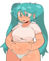 abstractpurple belly belly_button big_breasts blue_hair blush breasts cleavage clothed clothing gordibuena hair hatsune_miku legs mouth open_mouth panties thick_thighs underwear vocaloid