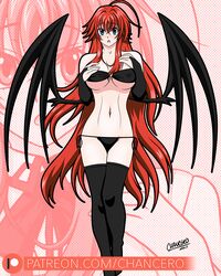 big_breasts bikini chancero demon_wings devil_wings hands_on_breasts high_school_dxd red_hair rias_gremory stockings