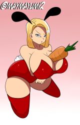 1girls 2023 big_breasts blonde_hair blue_eyes breasts bunny_costume bunny_ears bunny_girl bunny_tail bunnysuit busty carrot carrot_paizuri dragon_ball dragon_ball_super dragon_ball_z female female_only huge_breasts large_breasts looking_at_viewer maymayumi2 shounen_jump simple_background tagme