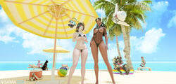 3d beach beach_ball breasts mei_(overwatch) nisama3dx nisamasfm overwatch pose shiny_skin symmetra