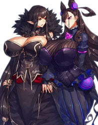 2girls breasts cleavage clothed clothing curvaceous curvy duo duo_focus fate/apocrypha fate/grand_order fate_(series) female_focus female_only huge_breasts long_hair looking_at_another mature_female melon22 melonnyinyi murasaki_shikibu_(fate) purple_eyes semiramis_(fate) voluptuous yellow_eyes