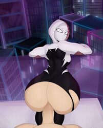 1boy 1girls anal ass bent_over big_ass big_butt bodysuit city detnox doggy_style from_behind gwen_stacy gwen_stacy_(spider-verse) highres hood huge_ass marvel mask penis pov sex spider-gwen spider-man:_into_the_spider-verse spider-man_(series) straight torn_clothes windows