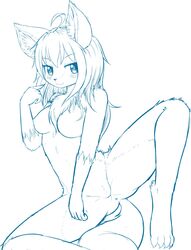 anthro anus canid canine chest_tuft featureless_crotch female fox fur hi_res kemono mammal mcsadat monochrome nipples nude solo spread_legs spreading tuft