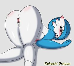 1girls all_fours alternate_color anthro anthrofied anus areola ass ass_up big_breasts blue_hair blue_skin blush breasts eye_contact female female_only gardevoir hair_over_one_eye half-closed_eyes kakashidragon large_breasts laying_on_stomach looking_at_viewer looking_back nintendo nipples open_mouth pokémon_(species) pokemon pokemon_(species) pokemon_rse pussy red_eyes shadow shiny_pokemon solo text thick_thighs tongue watermark white_background white_skin wide_hips