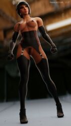 3d abs black_eyes black_hair blender breasts dark-skinned_female dark_skin female female female_pubic_hair fingerless_gloves gloves high_heels high_resolution latex_bodysuit looking_away medium_breasts muscle muscular_female overwatch pharah pharah-best-girl pubic_hair shoes thighhighs