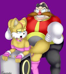 2013 anal anthro blue_eyes bodily_fluids clothing crop_top dr._eggman drooling duo girly grin hi_res human male male/male mammal open_mouth piercing protagonistsub_antagonistdom rawenski saliva shirt signature simple_background smile sonic_(series) tails topwear