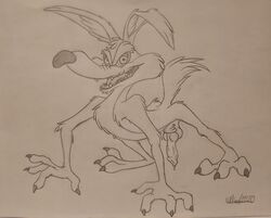 absurd_res all_fours animal_genitalia animal_penis anthro balls canid canine canine_penis canis coyote erection genitals hi_res knot looney_tunes lufeed male male_only mammal penis smooth_fur solo warner_brothers wile_e._coyote