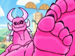 2boys black_sclera cartoon_network corrupted_gem feet feet_together feet_up foot_fetish foot_focus gem_(species) horns kaiju macro male male_only micro monster monster_steven nails pink_pupils pink_skin purple_nails smashcuenta123 solo_focus steven_quartz_universe steven_universe steven_universe_future toes