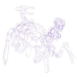 1girls arachnotron_(doom) big_head brain breasts cybernetics cyborg demon doom exposed_brain fangs female female_focus female_only grindaviking gun line_art multi_leg multi_limb simple_background sketch spider weapon white_background